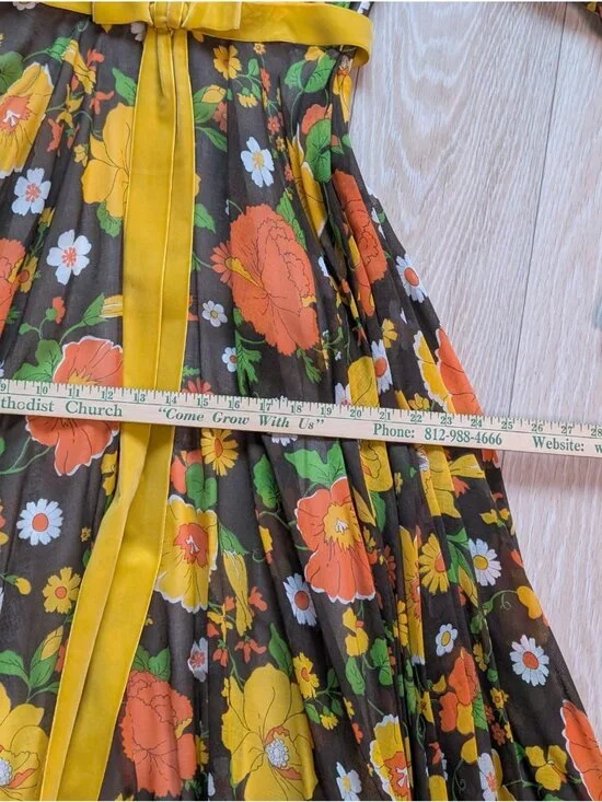 Vintage 60s 70s Floral Hippie Maxi Dress Long Sleeve Witchy Made in USA SM - Picture 15 of 16